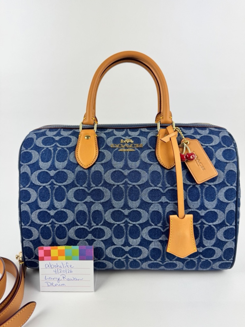 Coach Large Rowan Denim Signature Satchel Leather Trim Crossbody Strap - Picture 12 of 12